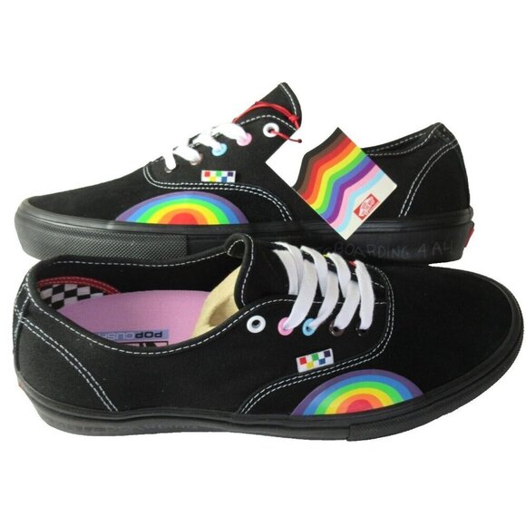 Vans Men\'s Skate Authentic Pride Black Rainbow Suede Canvas shoes Sizes NIB main image 4